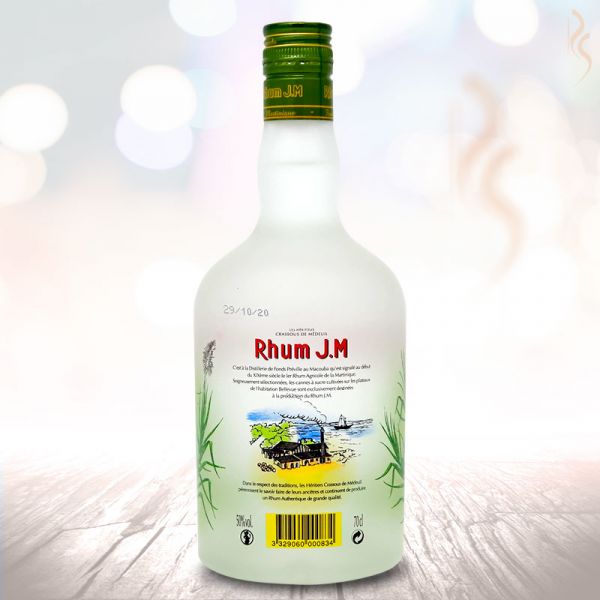 rhumstore.com J.M 50 sérigraphiée rhum agricole blanc ténors 50% 70cl martinique bouteille dos